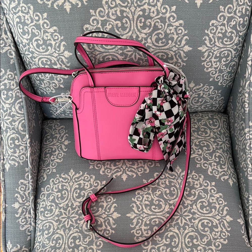 Steve Madden Pink Crossbody Bag with Checkered Scarf